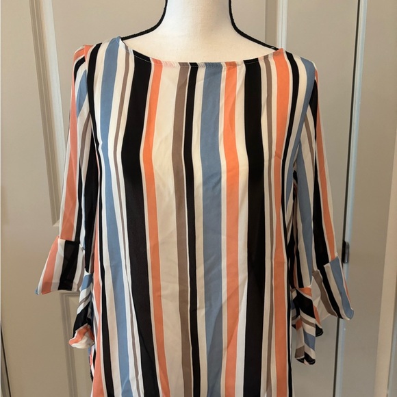 Colorful striped flowy flutter sleeve business blouse size S - Picture 2 of 13